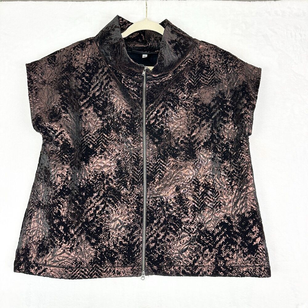 Bryn Walker Textured Velvet Full Zip Vest Size XS Borgogna Flocked Jacquard